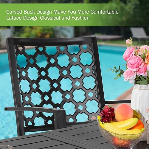 Miniatura 5 de MEOOEM Sillas de comedor para patio, 4 sillas apilables de metal para exteriores, silla de jardín para patio, color negro