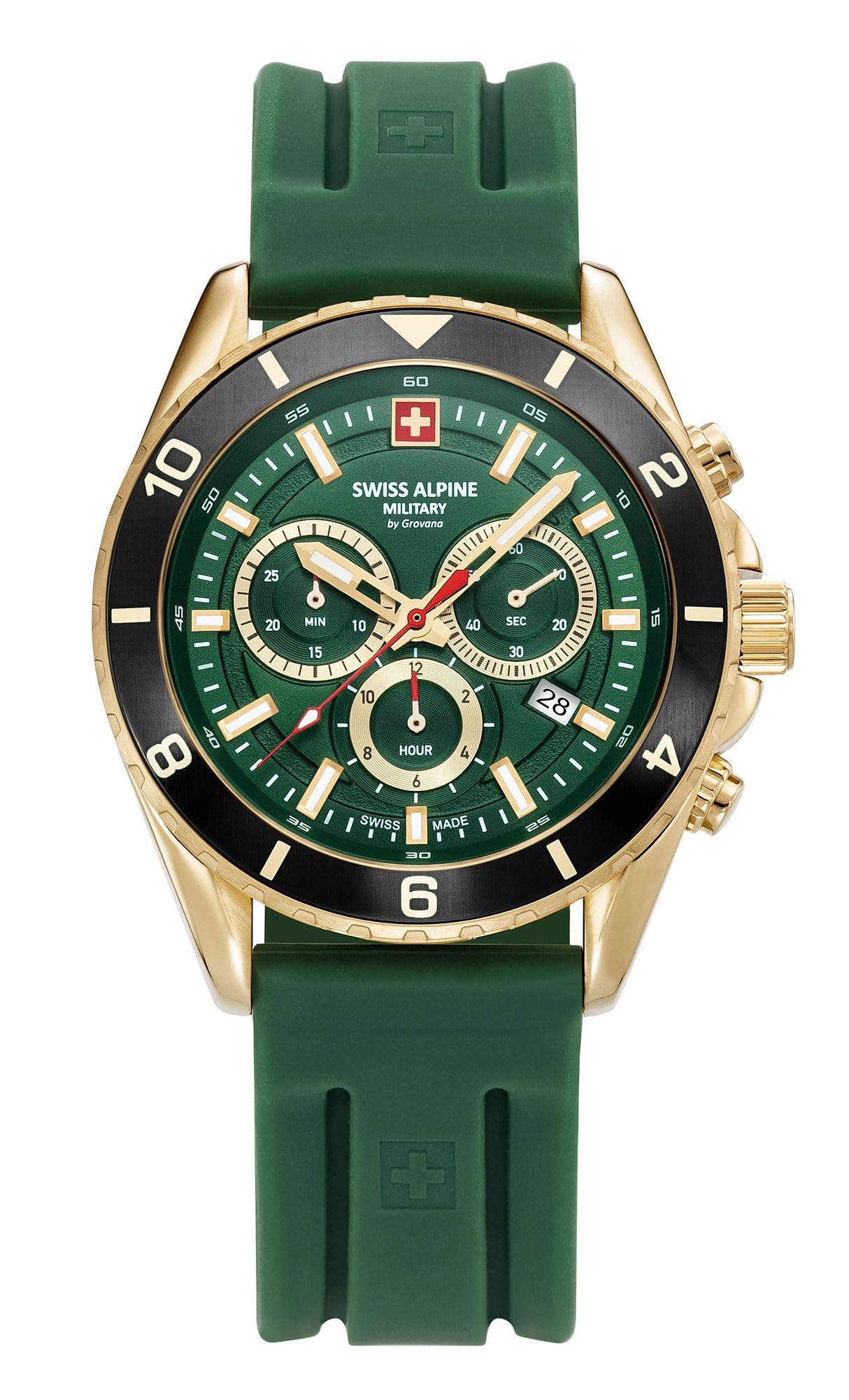 Swiss Alpine Military Herren-Armbanduhr Chronograph Analog Quarz Silikon 7034.9