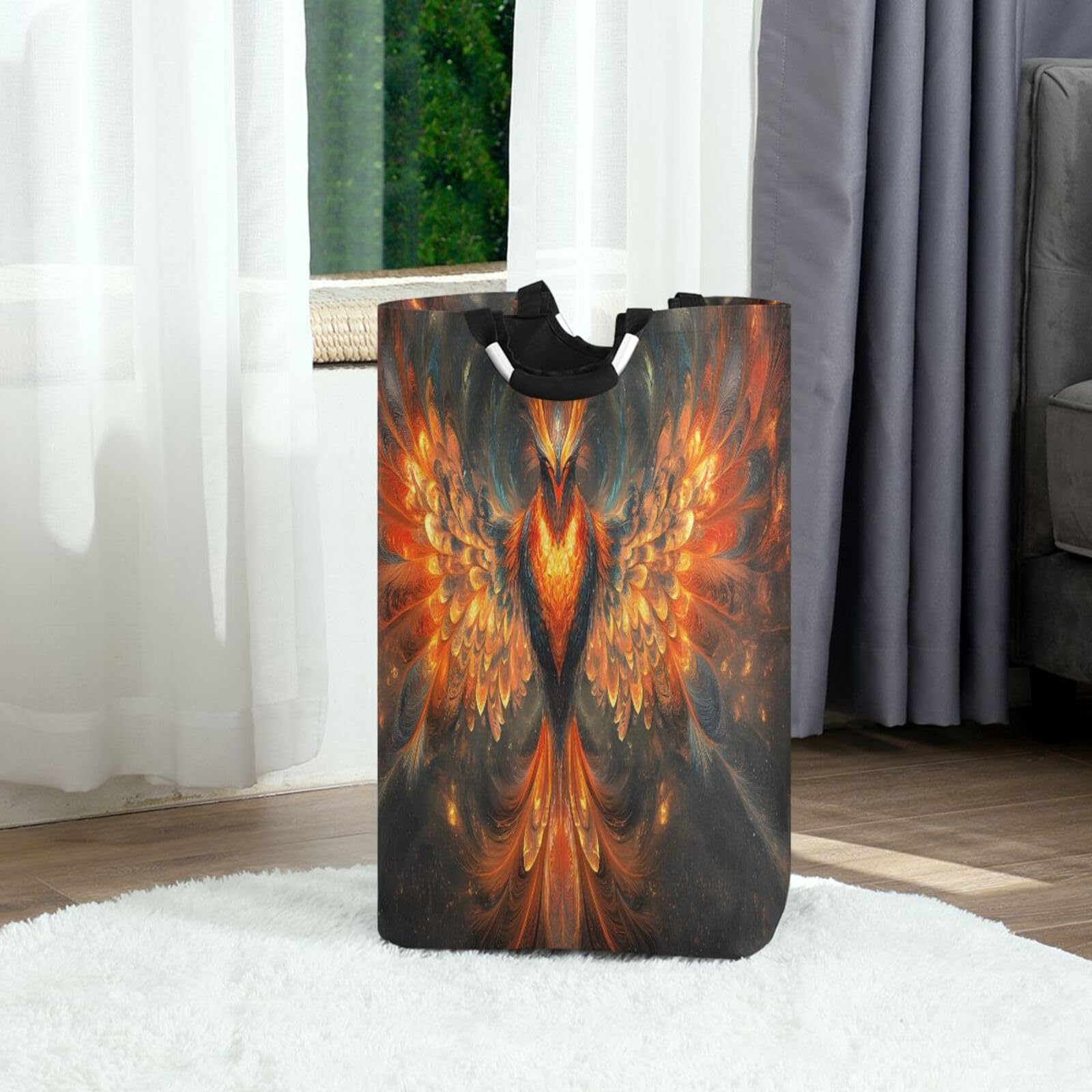 Jihqo Laundry Hamper Basket Phoenix Pattern Collapsible Nursery Storage Bin Waterproof Clothing Baskets for Home Bedroom Bathroom Washing Room