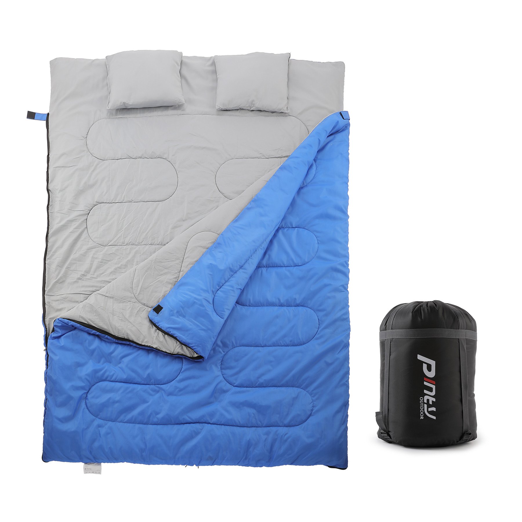 Pinty 2 Person Double Sleeping Bags, Queen Size Sleep pad with 2 Pillows & Carrying Sack - Converts into 2 Singles - for Adults Cold Weather Camping Backpacking Winter