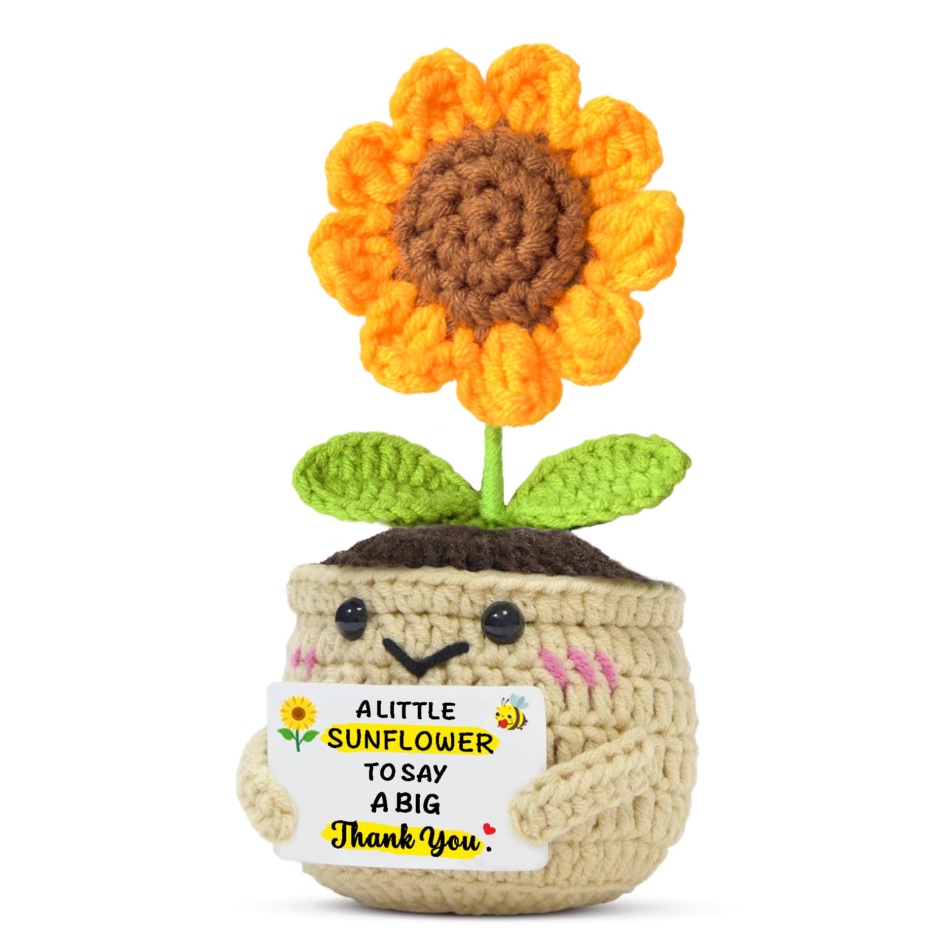 JETTOP Thank You Gifts for Women Men- Thank You Teacher Nurse Gifts Positive Crochet Sunflower Gift