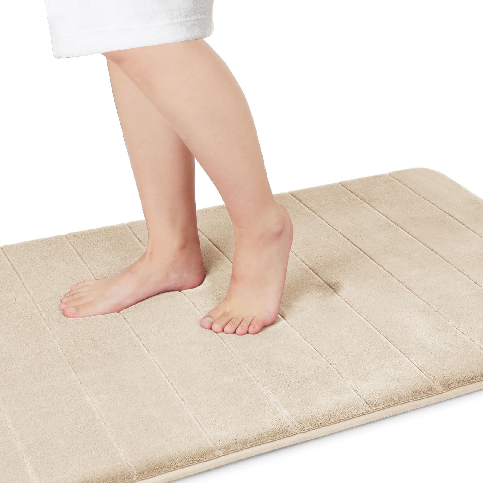 Yimobra Tappetino da bagno antiscivolo, 90 x 60 cm, super assorbimento d'acqua, spesso, lavabile in lavatrice, facile da asciugare, colore: beige