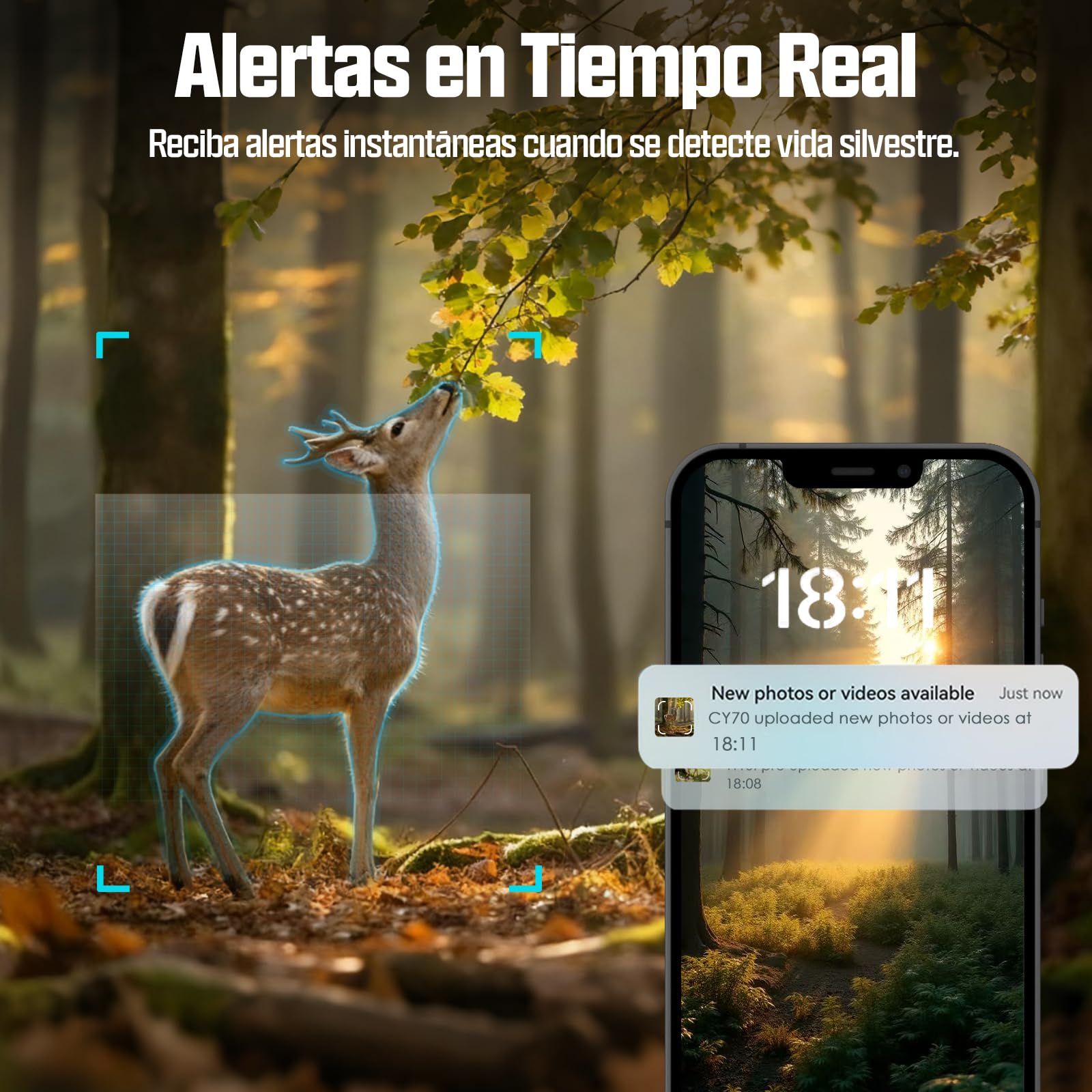 CEYOMUR 4G LTE Cámara de Caza Solar con SIM y TF 64GB, 48MP Cámara Fototrampeo Nocturna con Live View HD, Batería 5200mAh, Alertas al Móvil y Control por App, Detección de Movimiento 0,2s, IP66