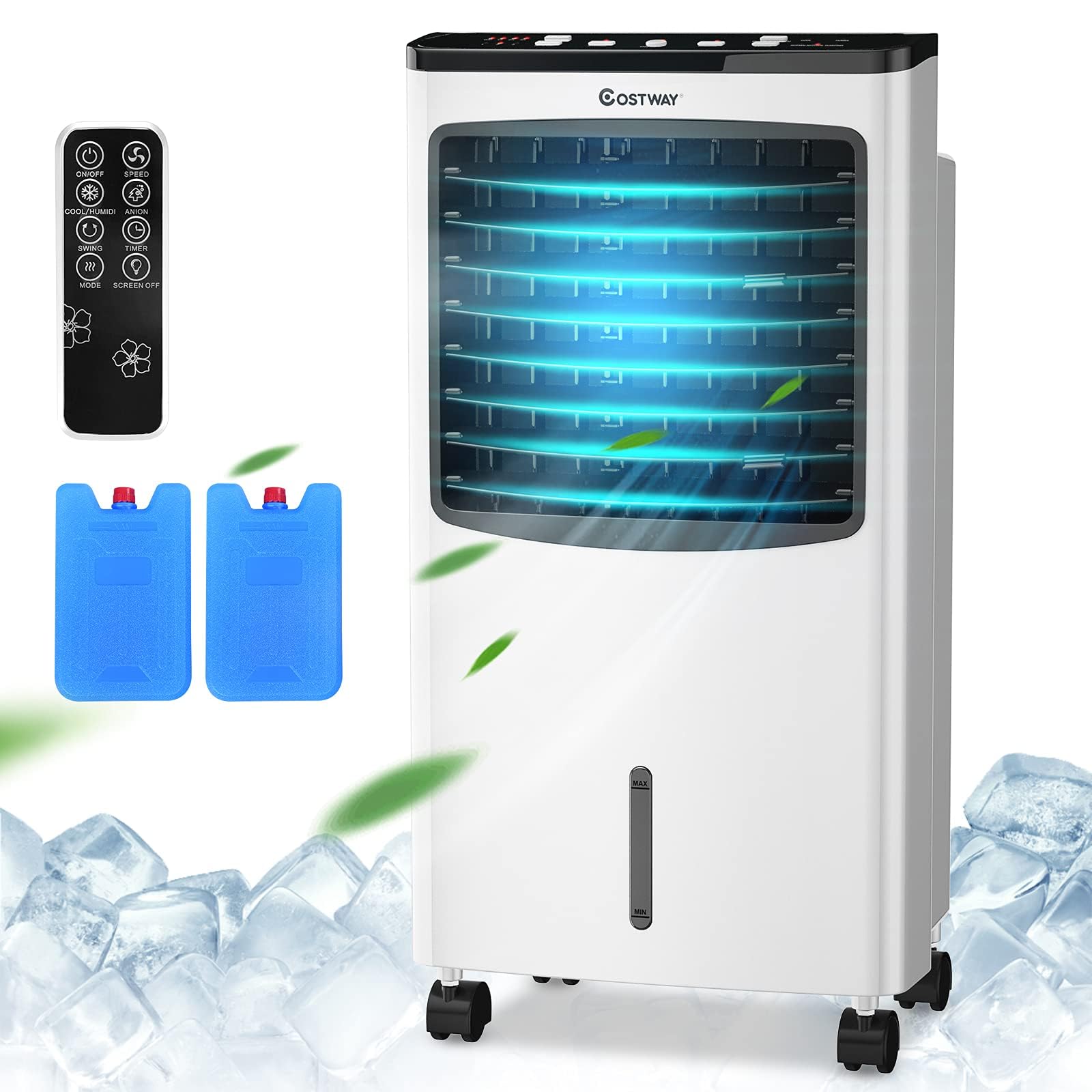 RELAX4LIFE 3 in 1 Ventilatore a Ghiaccio con Serbatoio Acqua 8L, 3 Modalità e 3 Velocità, Raffreddamento, Ventilatore, Deumidificazione