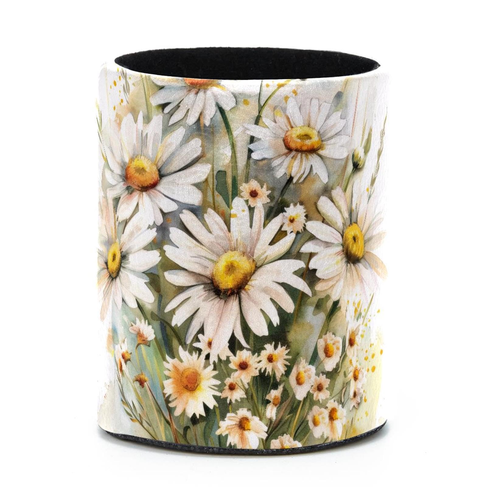 VAPOKF Round Pencil Holders for Desk, Chamomile Flowers Pen Holders Pen Pot Makeup Brushes Storage Desktop Stationery Supplies Organiser for Home Office
