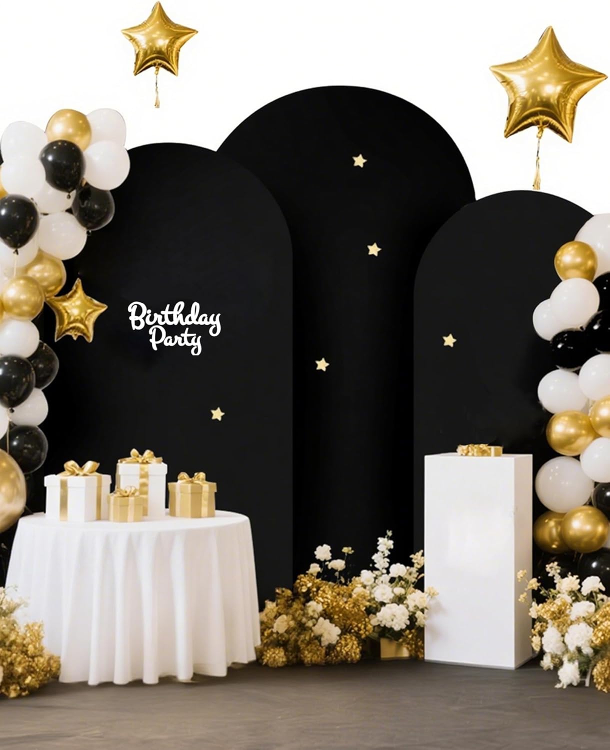Hemmotop Black Arch Backdrop Cover, Set of 3 (7.2/6.6/6 ft) Wedding Arched Stand Cover, Spandex Arch Covers Stretchy Backdrop for Birthday Party, Baby Shower, Graduation, Decoration, 3 Pieces
