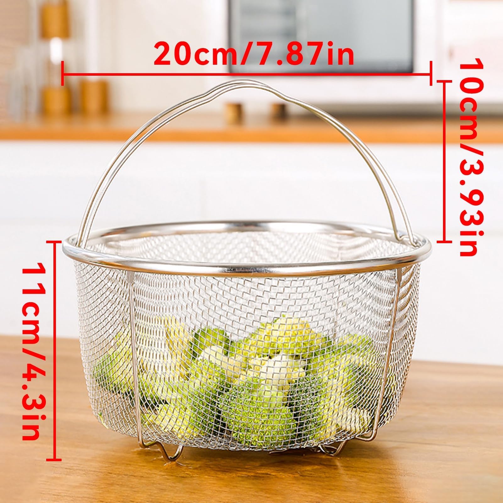 Cestello Per Cottura A Vapore In Acciaio Inox 20cm - Inserto Multifunzione Per Pentole, Con Maniglia E Rete - Per Verdure, Pesce E Non Solo - Foto 10