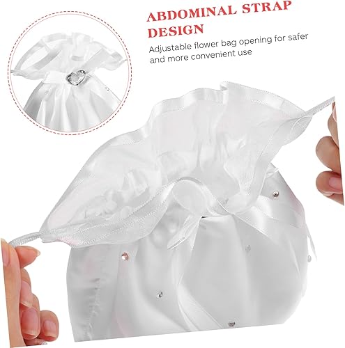 Miniatura 3 de Beaupretty Blanco nupcial dama de honor raso flor decorada Dolly bolso bolso de boda bolsa de regalo encantador, Blanco