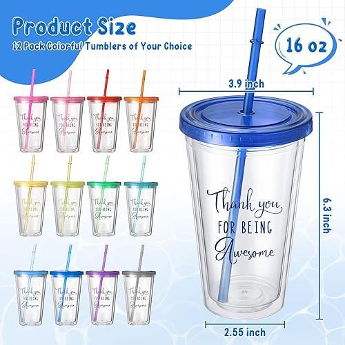 Miniatura 3 de 12 vasos de agradecimiento a los empleados de 16 onzas, regalos a granel de la semana de CNA, vasos con tapa y pajilla, regalos de agradecimiento,
