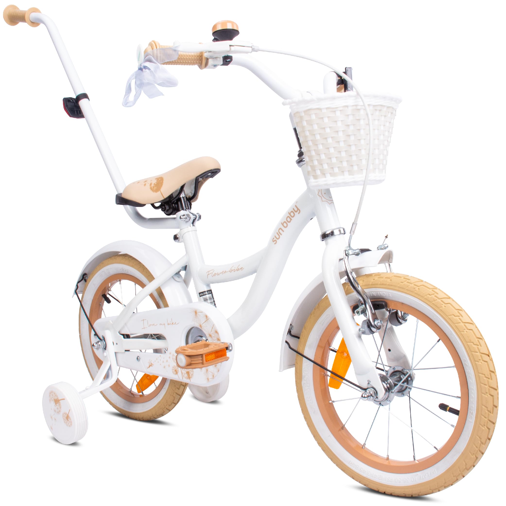 sun baby Flower Bike Bicicleta Infantil para niña 12/14/16 Pulgadas, con ruedines, Barra de Empuje, Cesta, Timbre, Freno contrapedal y V-Brake