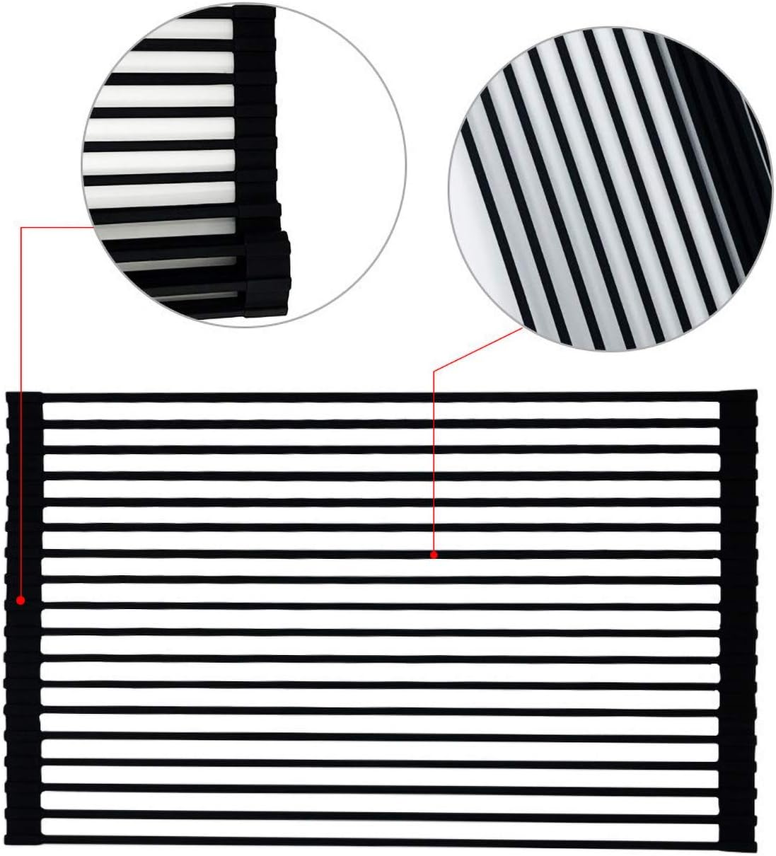 Ahyuan Roll-up Dish Drying Rack Square Solid Bars Multipurpose Silicone Coated Stainless Still Dishes Drainer Rack Foldable Over Sink Kitchen Drainer Rack (Matte Black)