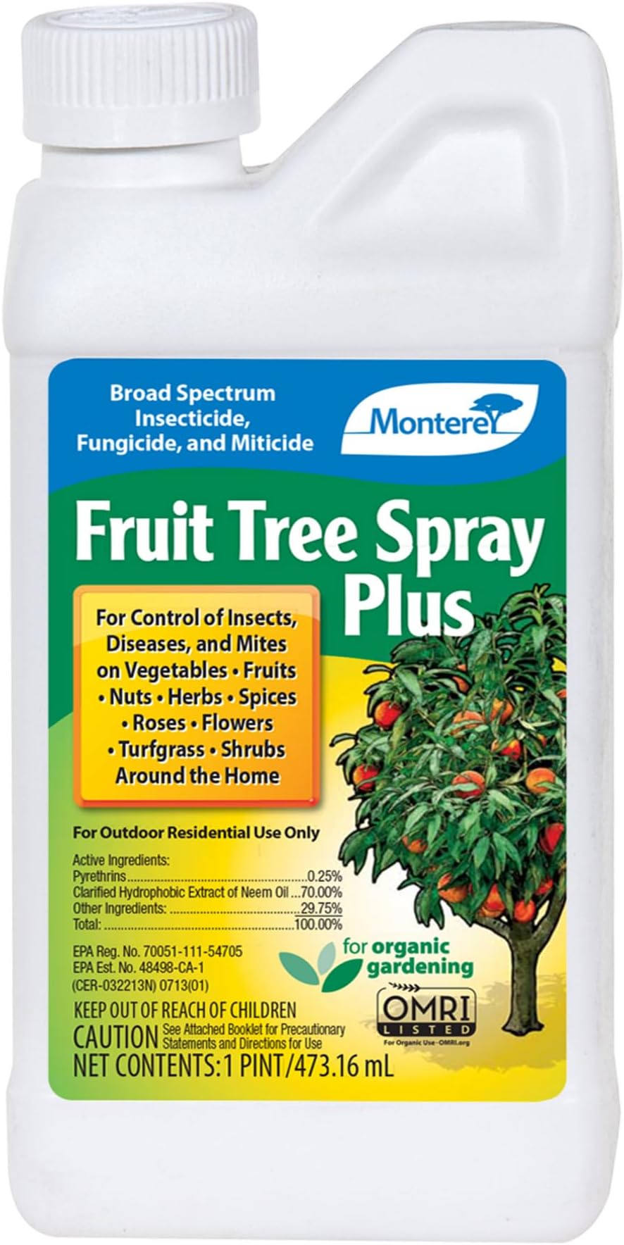 Monterey Fruit Tree Plus - Organic Gardening Broad Spectrum Insecticide, Fungicide, and Miticide - 1 Pint - Apply Using a Sprayer