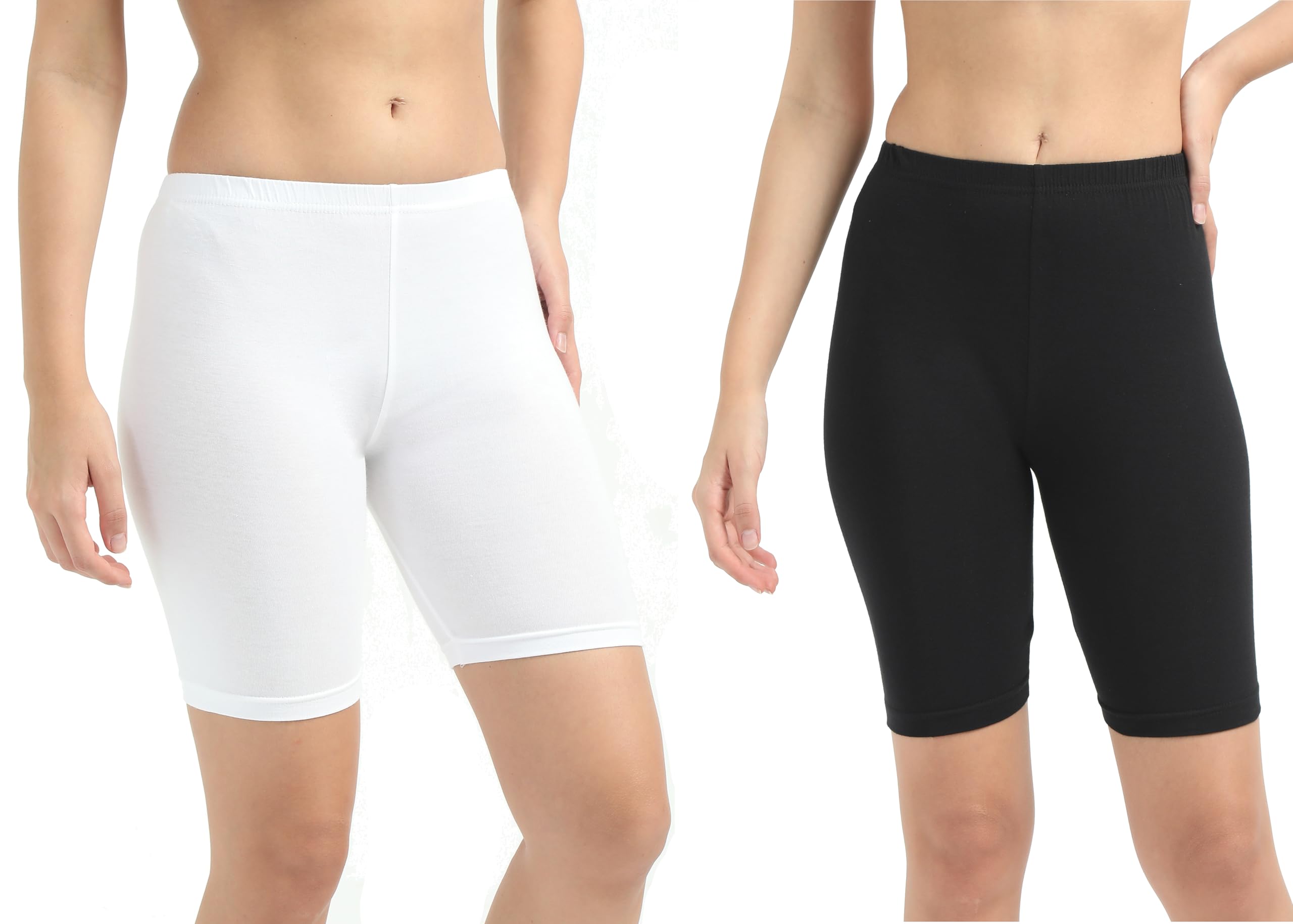 High Waist Stretchable Shorts for Women | Cycling, Gym, Yoga & Sports Tights | Soft Cotton Spandex with Lace | Underdress, Running & Biker Shorts (in, Numeric, 85, Regular, Black & White)-image-25