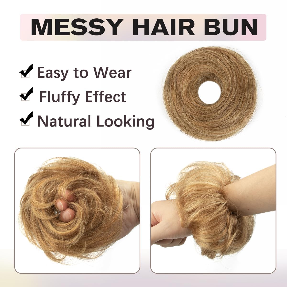 2PCS Hair Buns Fro Women, Honey Brown Messy Bun Hair Piece, Ponytail Hair Extensions Hair Accessories Elastic Easy Scrunchie - Image 4