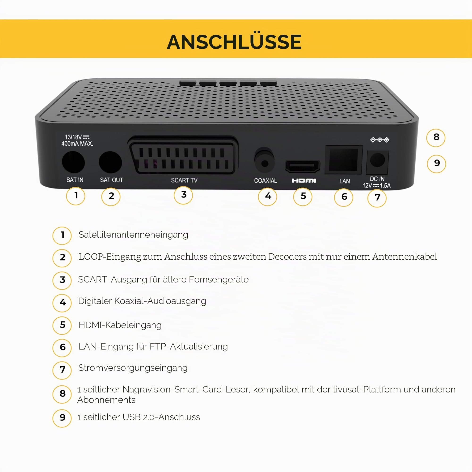 Digiquest Tivusat Classic Q30, DVB-S2 mit HD-Videorekorderfunktion | HDR10/HLG | Merlin