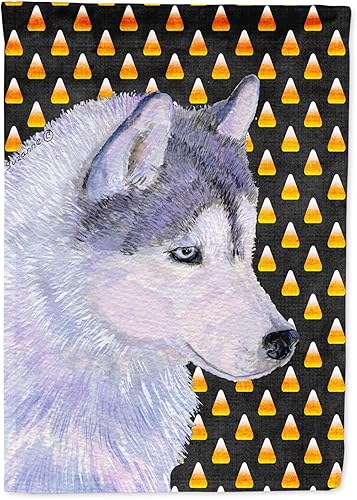 Caroline's Treasures SS4257GF - Bandera decorativa para patio exterior, diseño de maíz y caramelo de Husky siberiano, diseño de maíz, jardín, tamaño