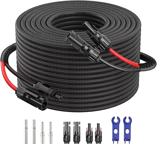 Twin Wire 5FT 10AWG Solar Extension Cable with Protection Cover, Solar Cable Extension Kit Solar Panel Connectors, IP68-Female and Male Connector, Solar Panel Cables for Home Boat RV Solar Panels