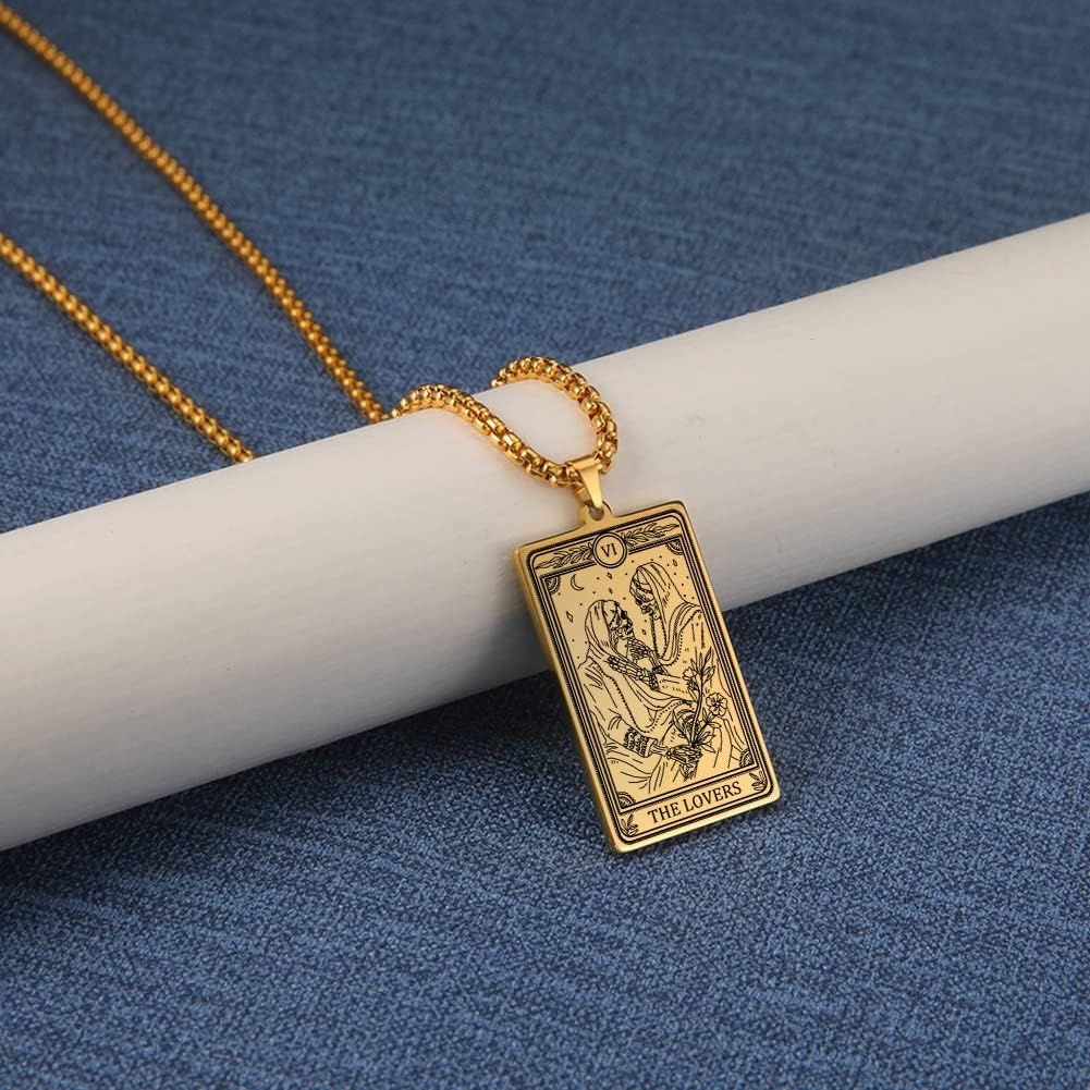 TEAMER Skeleton Tarot Card Necklace Stainless Steel Amulet Marigold Tarot Card Major Arcana Necklaces for Women Men - Image 6