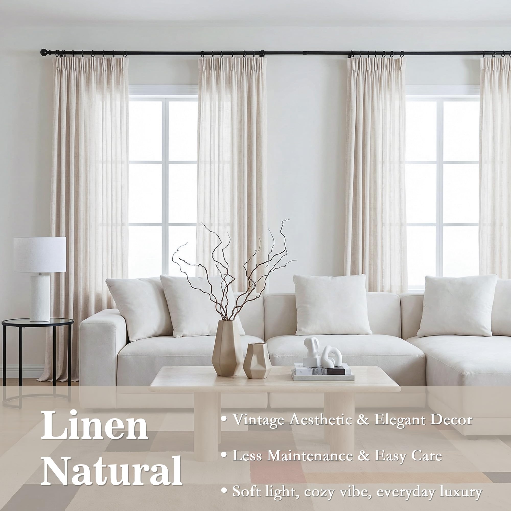 Elfenbeinweiß Vorhänge mit kräuselband Leinen-Gardinen Halbtransparent Wohnzimmer Modern Schlafzimmer Vorhang Schienensystem Lichtdurchlässig Gardine Boho Deko Skandinavischer Stil 140x240 cm 2er set