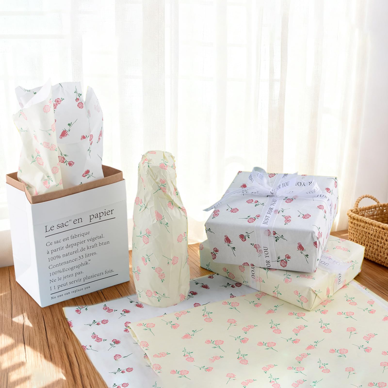 HICOHAND Carta velina rosa sfusa, 100 fogli di carta regalo floreale rosa bianca e gialla per bouquet, matrimoni, compleanni, addio al nubilato, artigianato, bomboniere