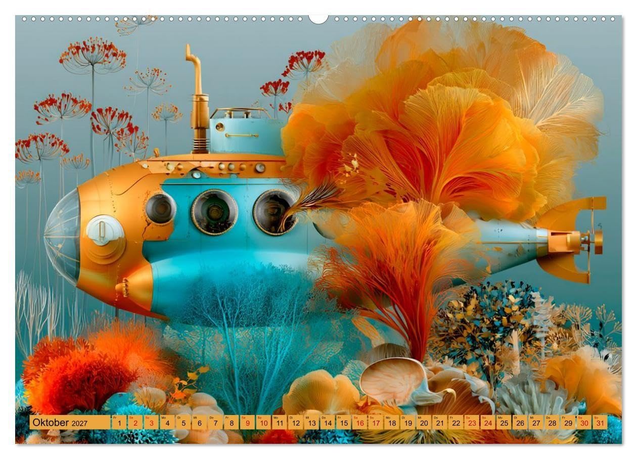 Zwischen Blütenmeer und Bullauge (hochwertiger Premium Wandkalender 2027 DIN A2 quer), Kunstdruck in Hochglanz: Fantasievolle KI-Kunst voller ... zwischen Korallen und Fantasie