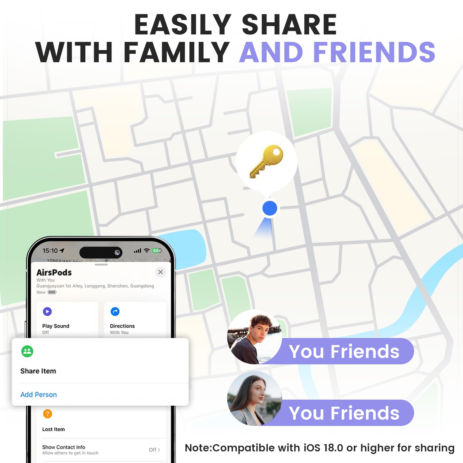Détecteur d'articles Air Tracker compatible avec l'application Apple Find My (iOS uniquement), batterie remplaçable, étanche IP67, localisateur d'objets Bluetooth intelligent anti-perte pour clés