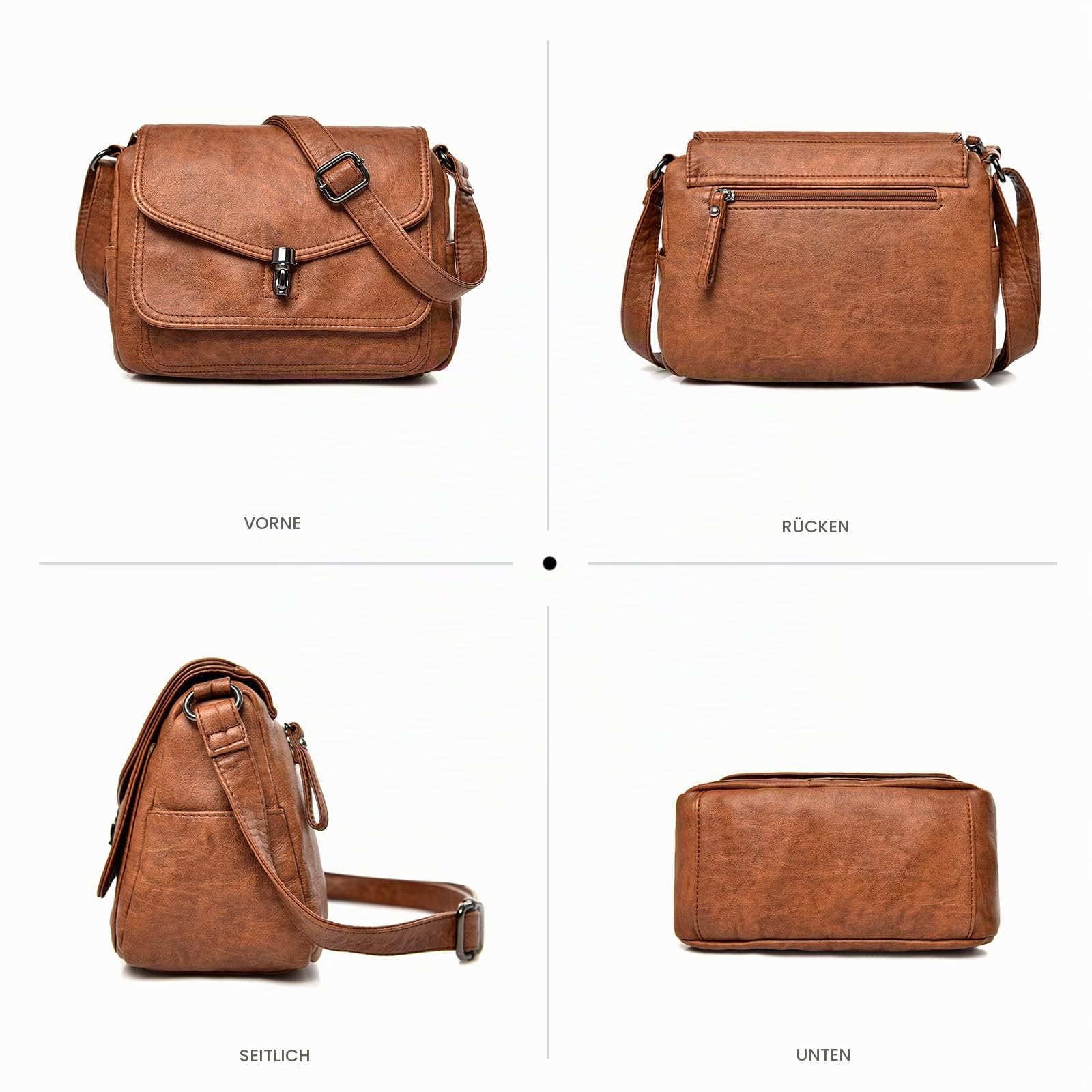 NICOLE & DORIS Women's Vintage Soft Leather Satchel Bag - Multi Pockets, Lightweight Hobo Bag