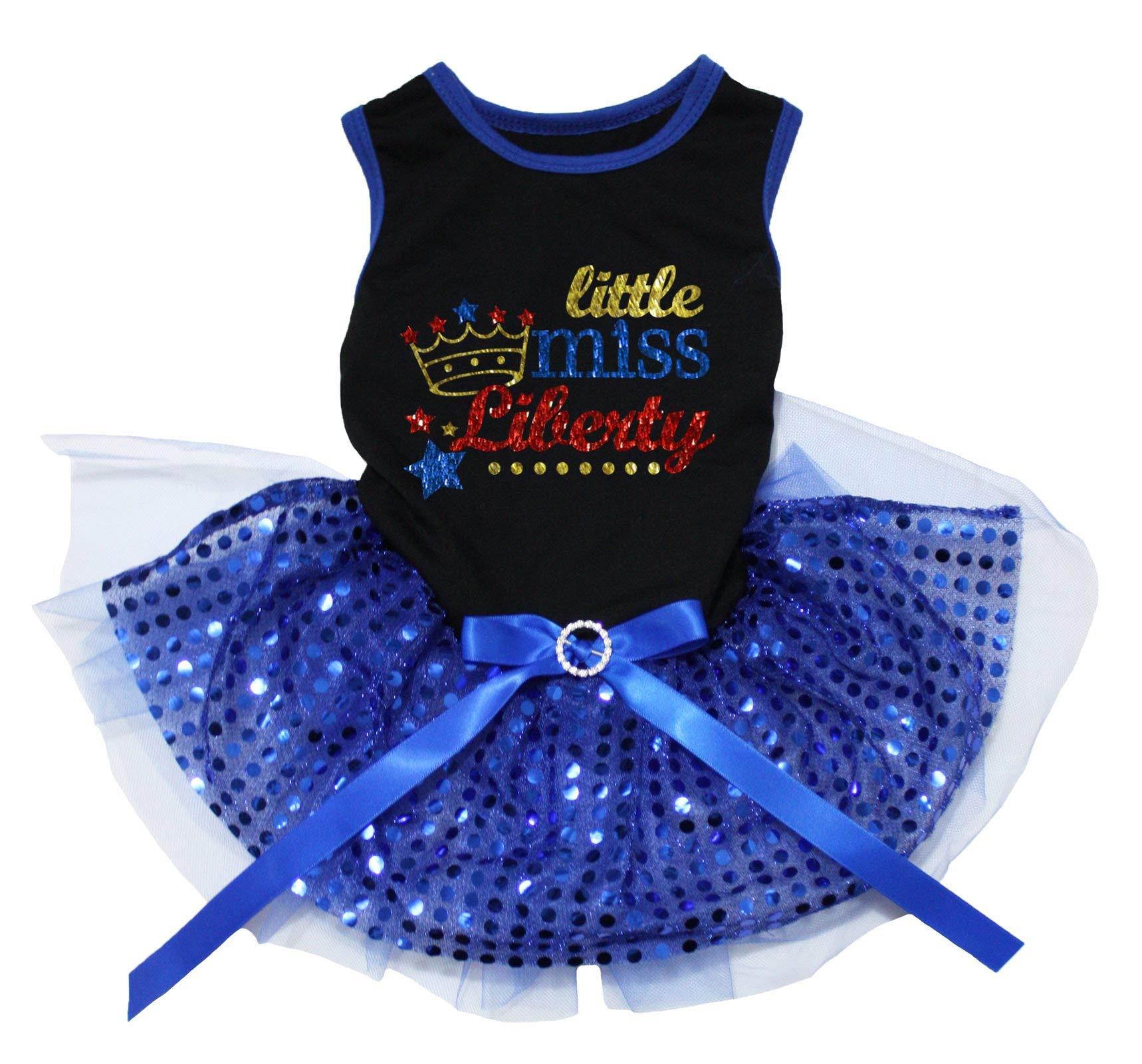 Robe tutu pour chien Little Miss Liberty en tulle bleu et rouge pour petite chienne