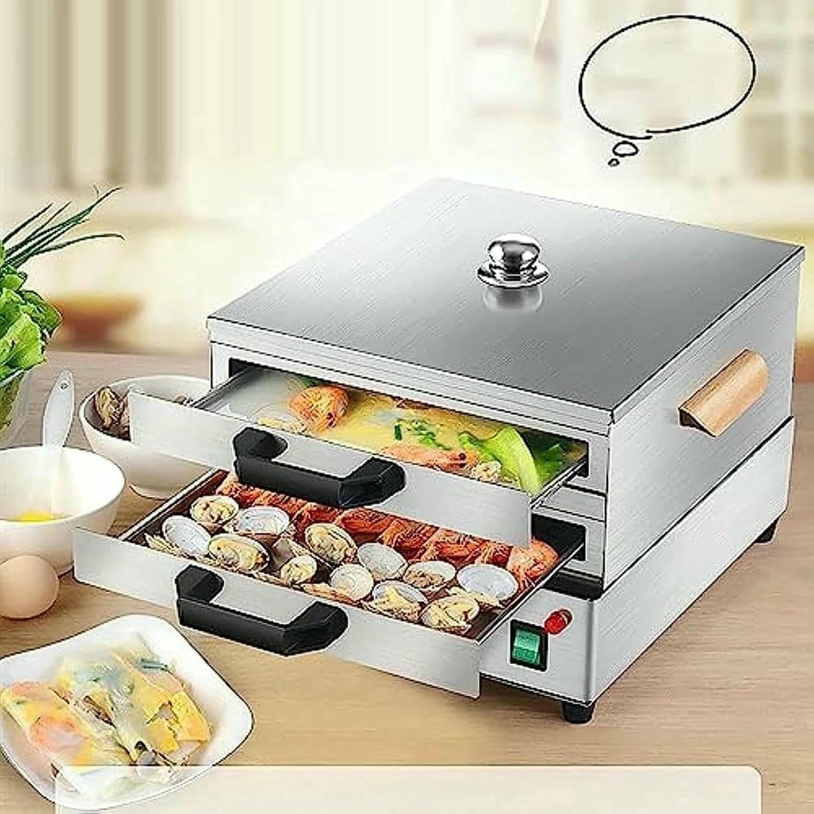 Macchina elettrica per rotoli di pasta di riso, vaporizzatore multifunzionale per vermicelli, design a 2 strati in acciaio inossidabile per ricette della cucina cinese