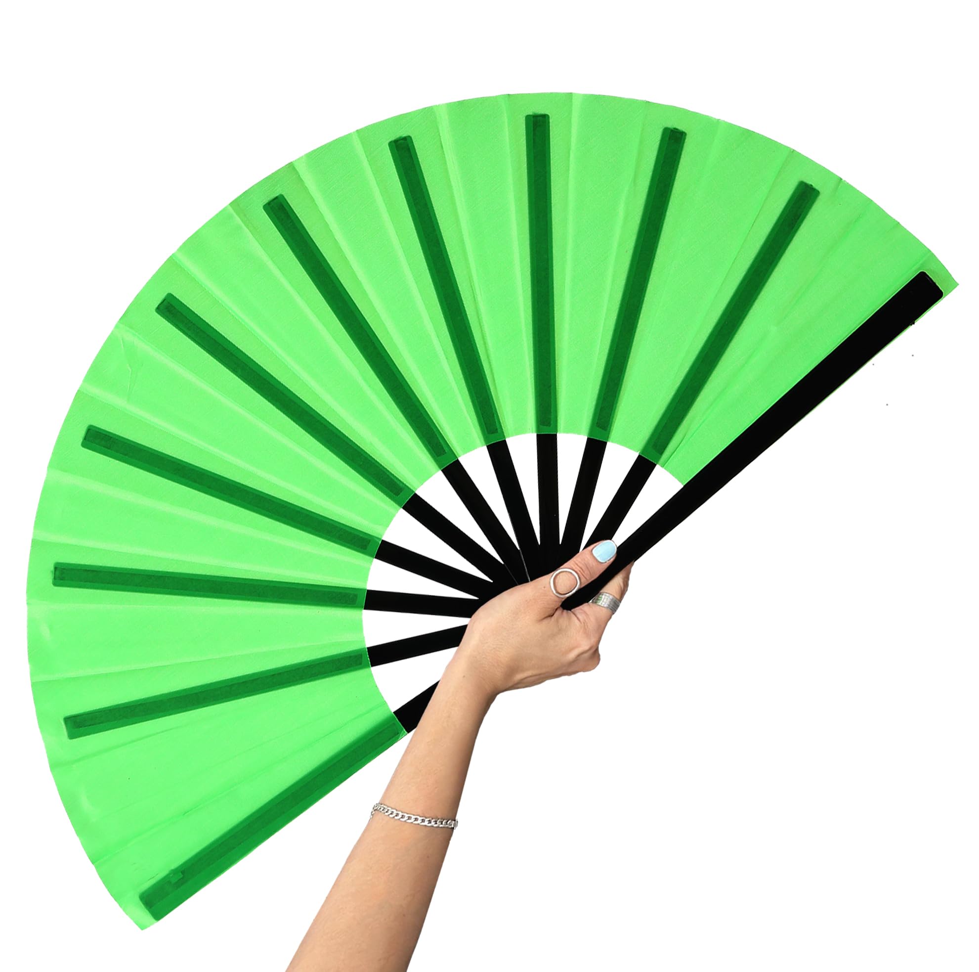 13inch Large Rave Clacking Popping Fan for Line Dancing,Hand Fans for Women Foldable,Boots on The Ground Fan,Portable for Outdoor,Wedding,Party,Decoration(Green,1 Pack)