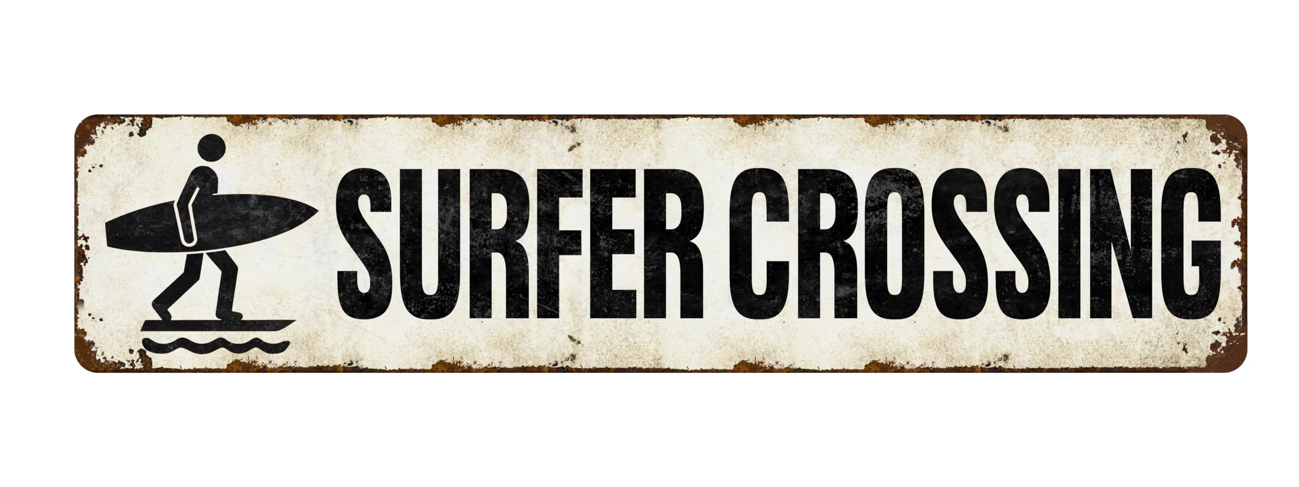 Surfer Xing Sign - Aluminum Beach Road Sign 4x16 Inch - Saltwater-Resistant for Coastal Access, Boardwalk, Beach House and Surfer Gift Idea