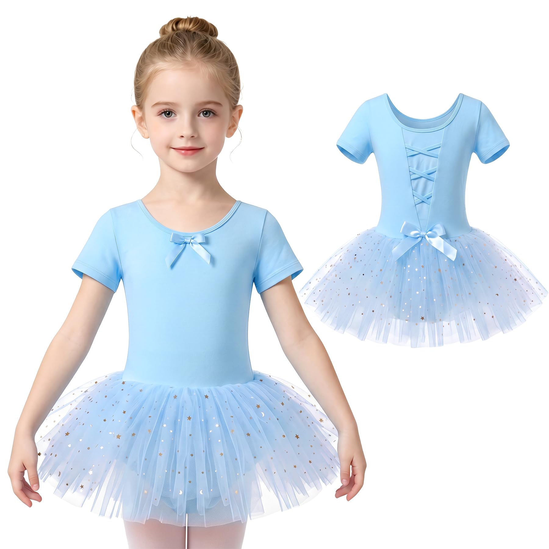JinBei Vestido Ballet Niña Algodón Tutu con Lentejuelas Maillot Danza 2-9 Años