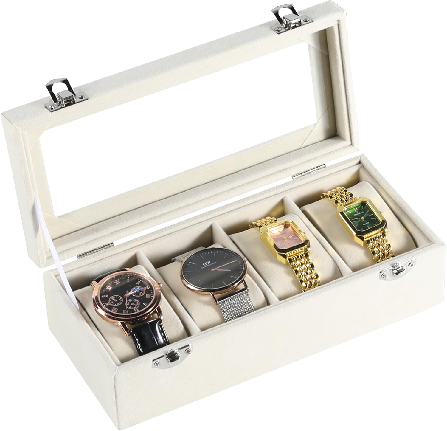 Frebeauty 4-Slot Watch Box,Velvet Watch Case with Glass...