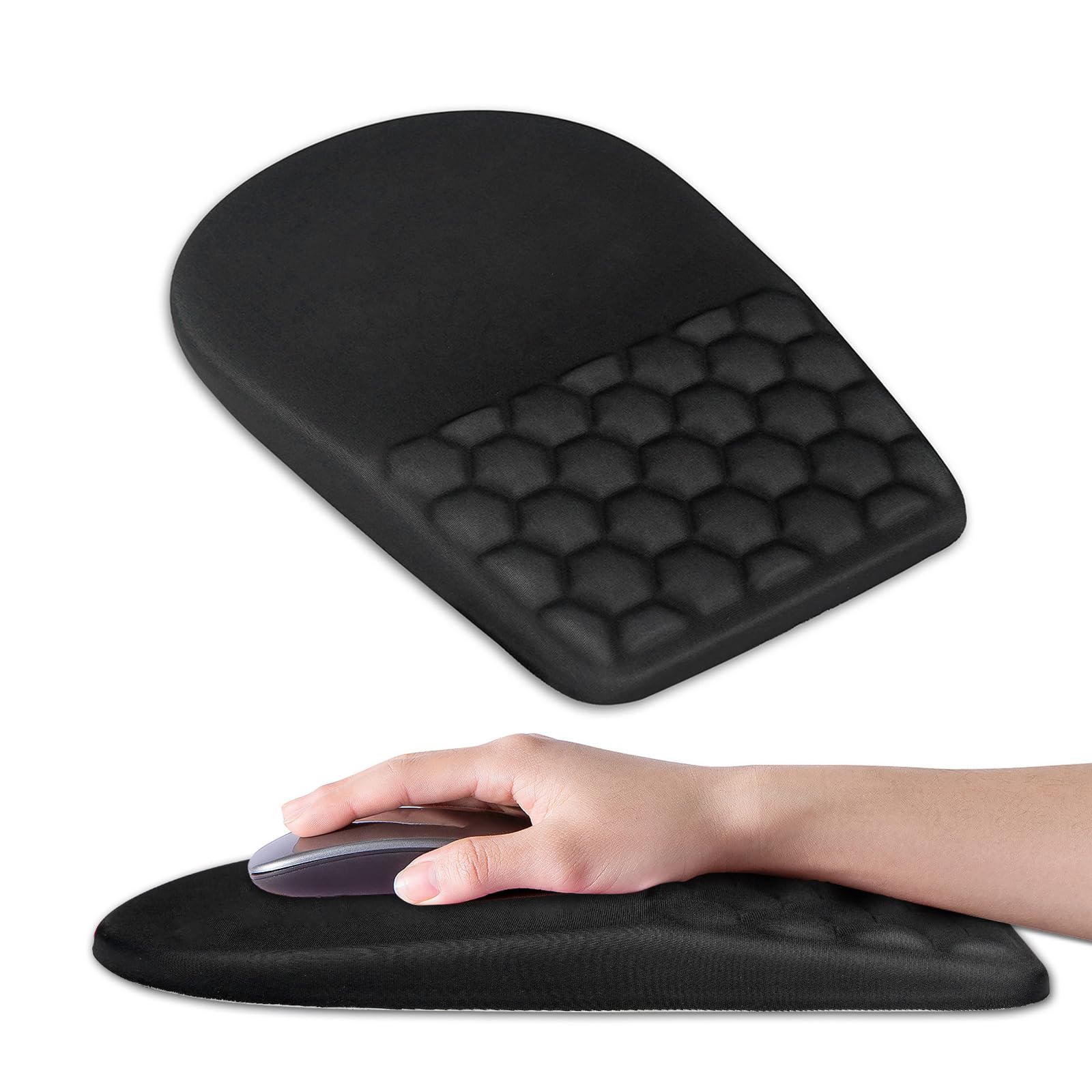 Ergonomic Mouse Pad Wrist Support,Upgrade Mousepad with Massage Design,Non-Slip PU Base Desktop Mouse Pads for Pain Relief, Computer, Office & Home,12 x 8 in（E-Black）