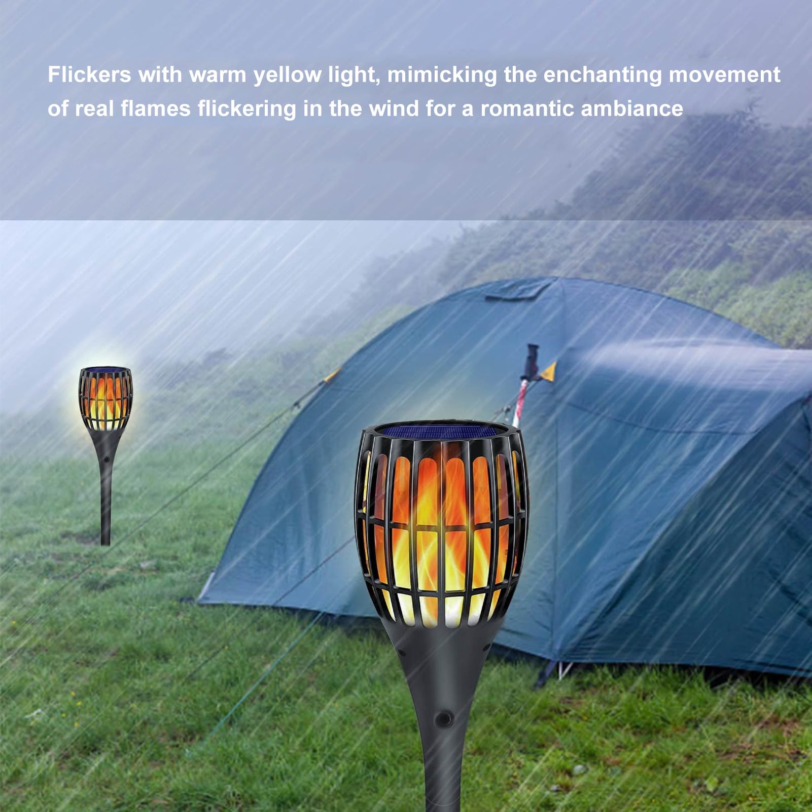Solar Sags with Flickering Warm Yellow, IP65 Solar powered Light for Garden Parties, BBQs, Camping, Landscape Dashes