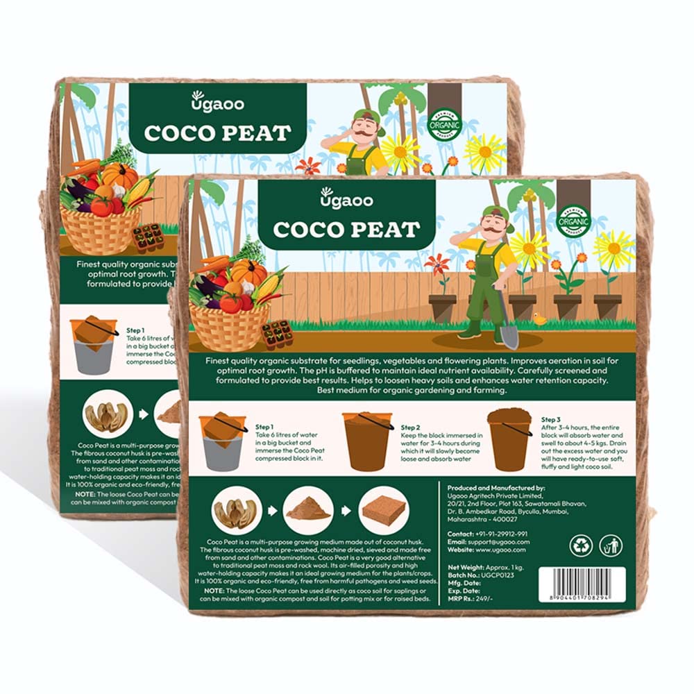 Ugaoo Cocopeat Block for Garden Plants 2 kg (Set of 2-1 kg Each)