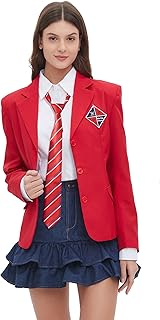 RBD Rebelde School Uniform for Women, Back to School Adult Costume Outfit with Shirt Jacket Tie Skirt for Halloween Cosplay