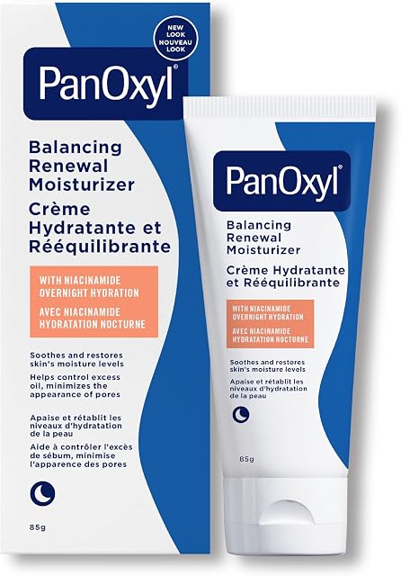 PanOxyl Balancing Renewal Moisturizer, Hydrating Night Cream with Hyaluronic Acid, Niacinamide, Cica, and Ceramides, Helps Balance Moisture Levels Overnight, Helps Control Excess Oil, 85g