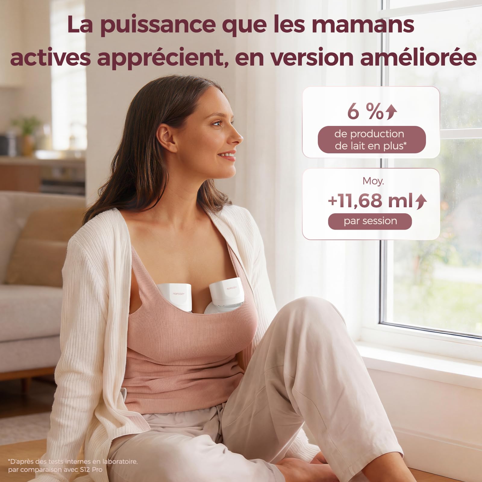 Momcozy Tire Lait S12 Pro Quick, Tire Lait Electrique Main Libre Sans Fil et à Porter, DoubleFit™ Hybrid Flange, 3 Modes & 9 Niveaux, Pompe Portable avec Écran Intelligent,2 Pièces, Blanc