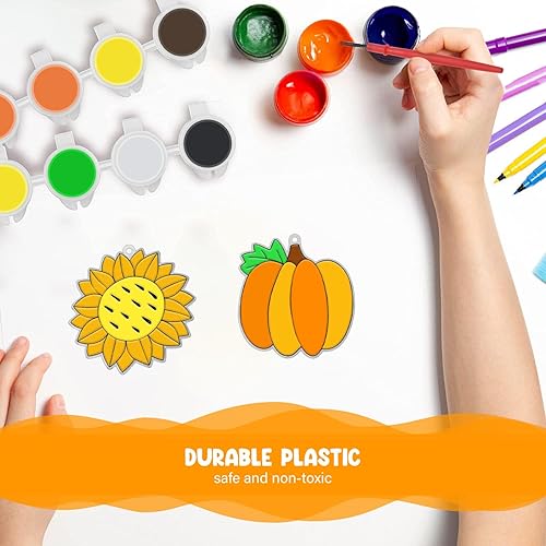 Miniatura 6 de Juego de 27 atrapasoles de pintura de ventana para bricolaje, manualidades de otoño, hojas, calabaza, bellota, girasol, decoraciones de otoño para