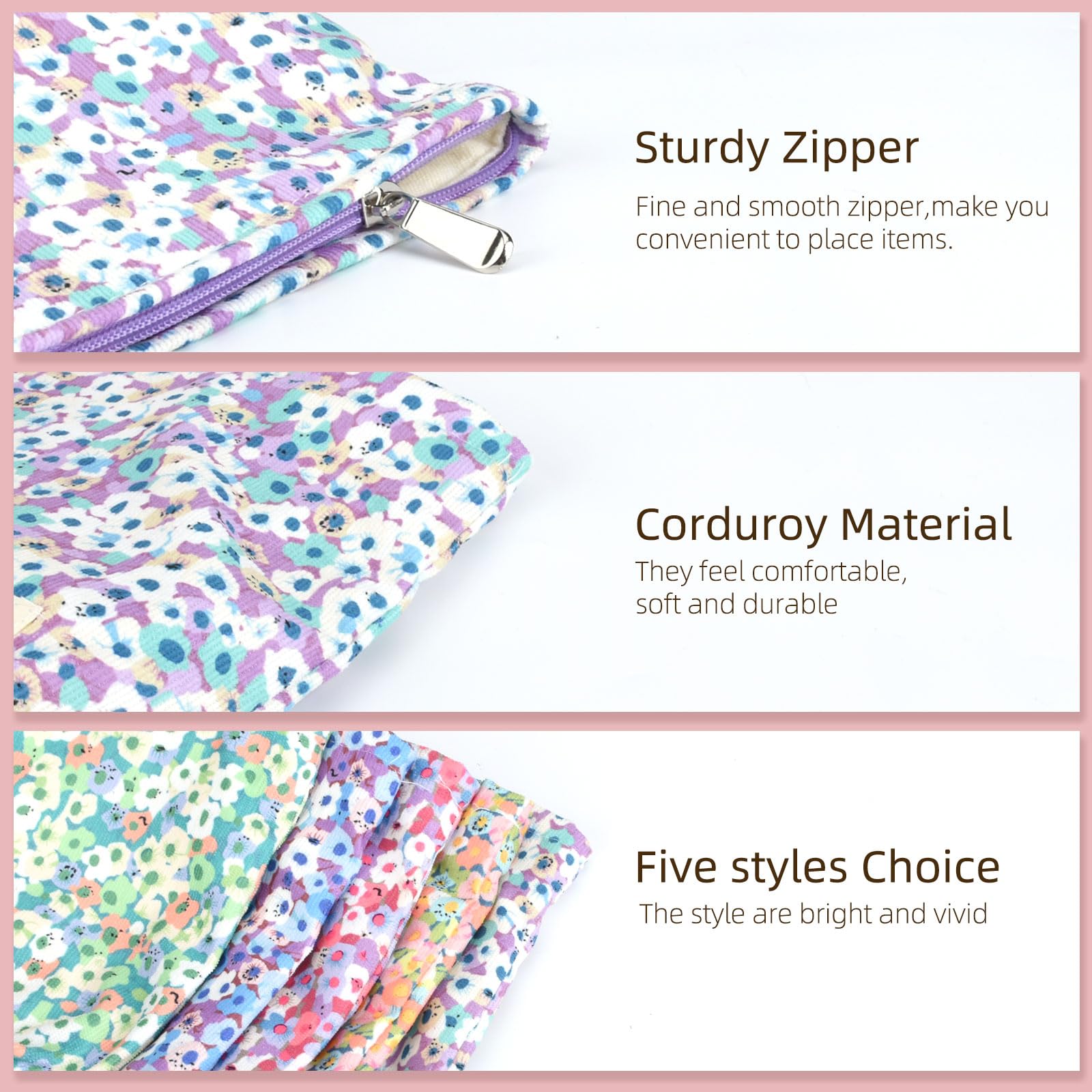 Fycyko Travel Toiletry Bag Makeup Bag Corduroy Flower Cosmetic Bags for Women Portable Skin Care Bag Wash Bag Organizer Storage Bag Birthday Gifts Bride Bridesmaid Gift - Light Purple — view 5