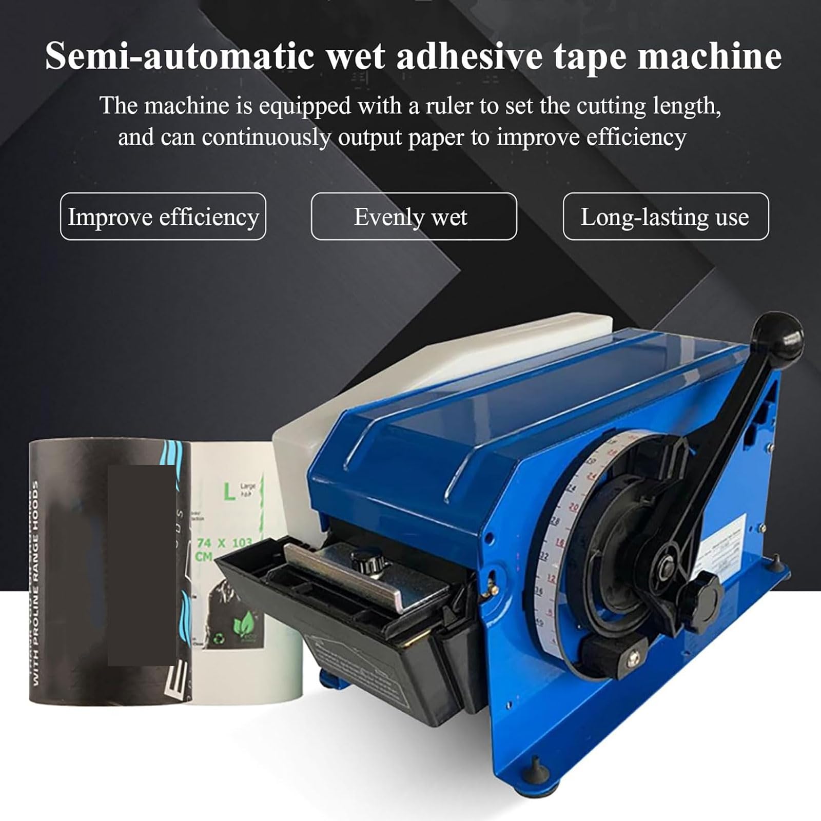Dispensador de cinta kraft semiautomática, máquina manual de papel de pegamento húmedo, 20-100 mm de ancho, 100-1000 mm de longitud, rollo de 200 mm de diámetro, para el hogar, oficina, tienda de