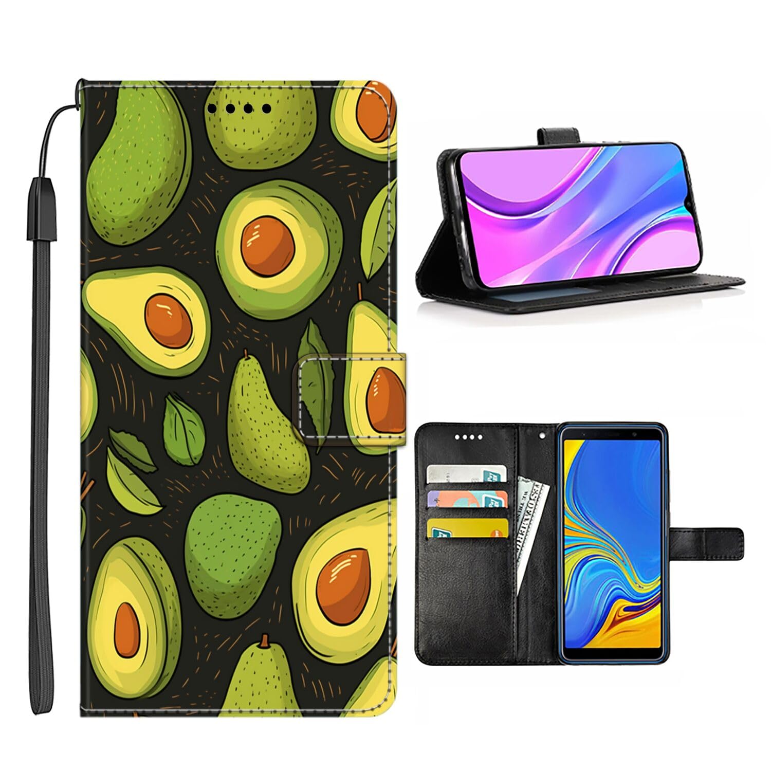 Wallet Phone Case for Moto G8 G8 Power G8 Play G9 Plus G9 Power G72 G82 G100 with Designer Tile Type Avocado aa-Art cc3 Folio Magnetic Buckle Leather TPU