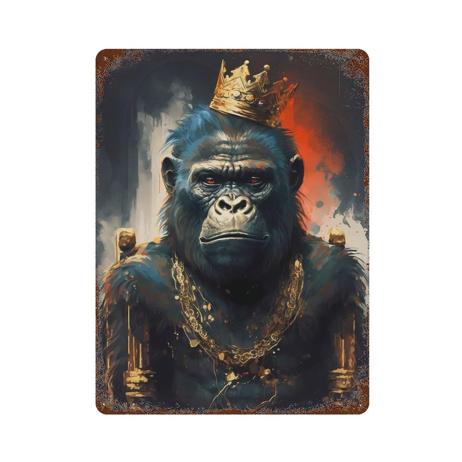 Gorilla Fantasy Genre Distressed Metal Wall Sign 15.7"x11.8", Industrial Home Decor for Garage, Pub Or Kitchen