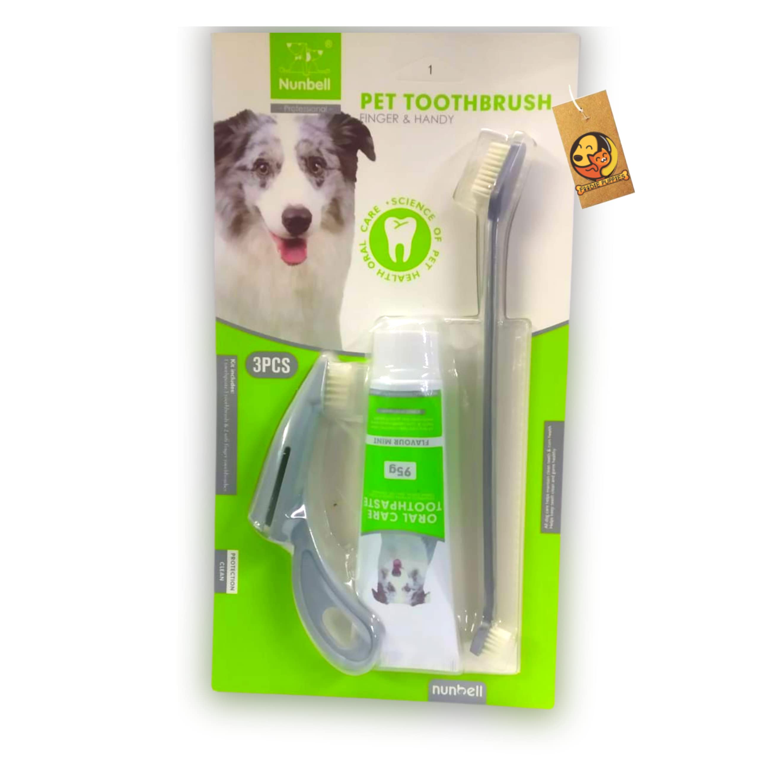 Foodie Puppies Oral Dental Care 3in1 Set for Dogs & Puppies - One Long Toothbrush, One Finger Toothbrush & Toothpaste of Mint Flavor, 95g (B09N2KSGS1) Amazon Price History, Amazon Price Tracker