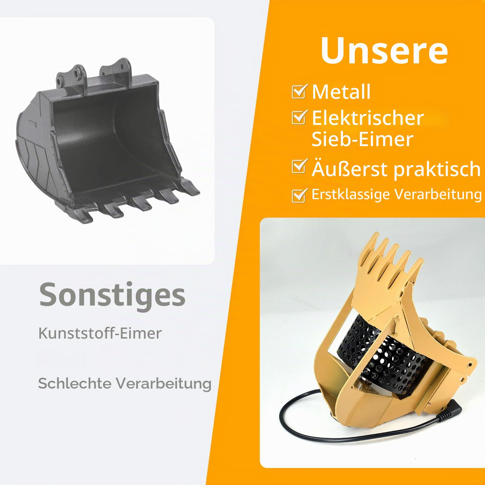 JOYSOG RC Eimer für Huina 1580/1592/1593/1594 Metall Simulation Graben Eimer Elektrisch Drehsieb Eimer Zubehör