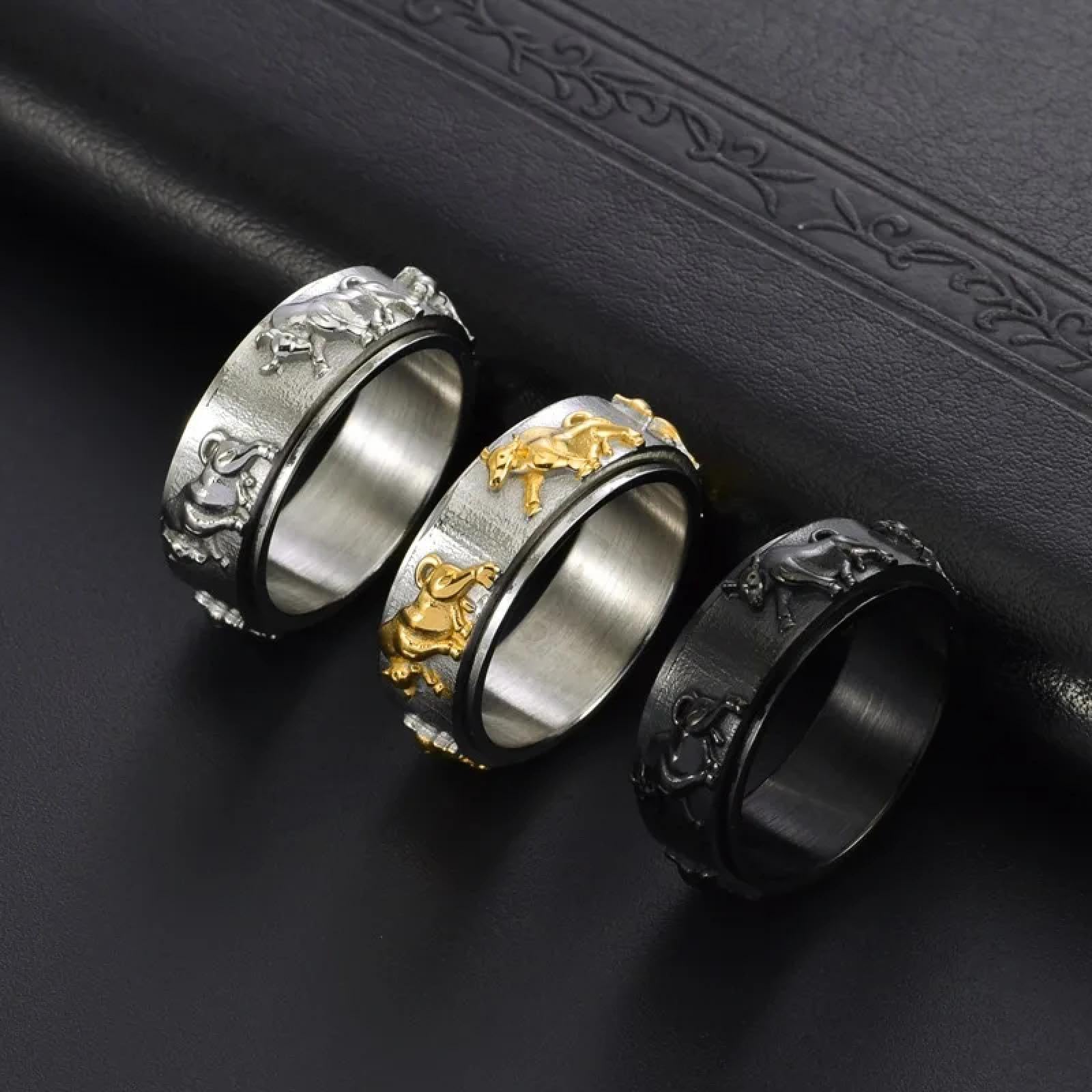 Ring Ringe Damen Bijouterie Herren Rotierender Stierkopfring Für Männer, Kräftiger Ochsen-Sternzeichen-Geburtsjahr-Schmuck, Verstellbares, Drehbares Statement-Band