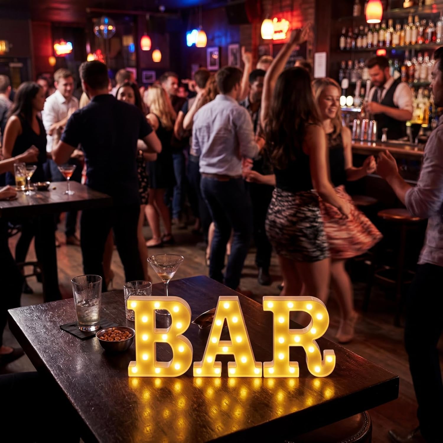 Mudder 3 Pcs Bar Sign Light up Letter Battery Operated Illuminated Marquee Light for Home Bar Pub Party Table Wall Decor(White)