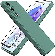 Cover Compatible with Samsung Galaxy A55 5G (6.6 Inches) and Tempered Glass, Case for Samsung Galaxy A55 5G Soft Liquid Silicone TPU Protective Ultra Slim Case – Dark Green