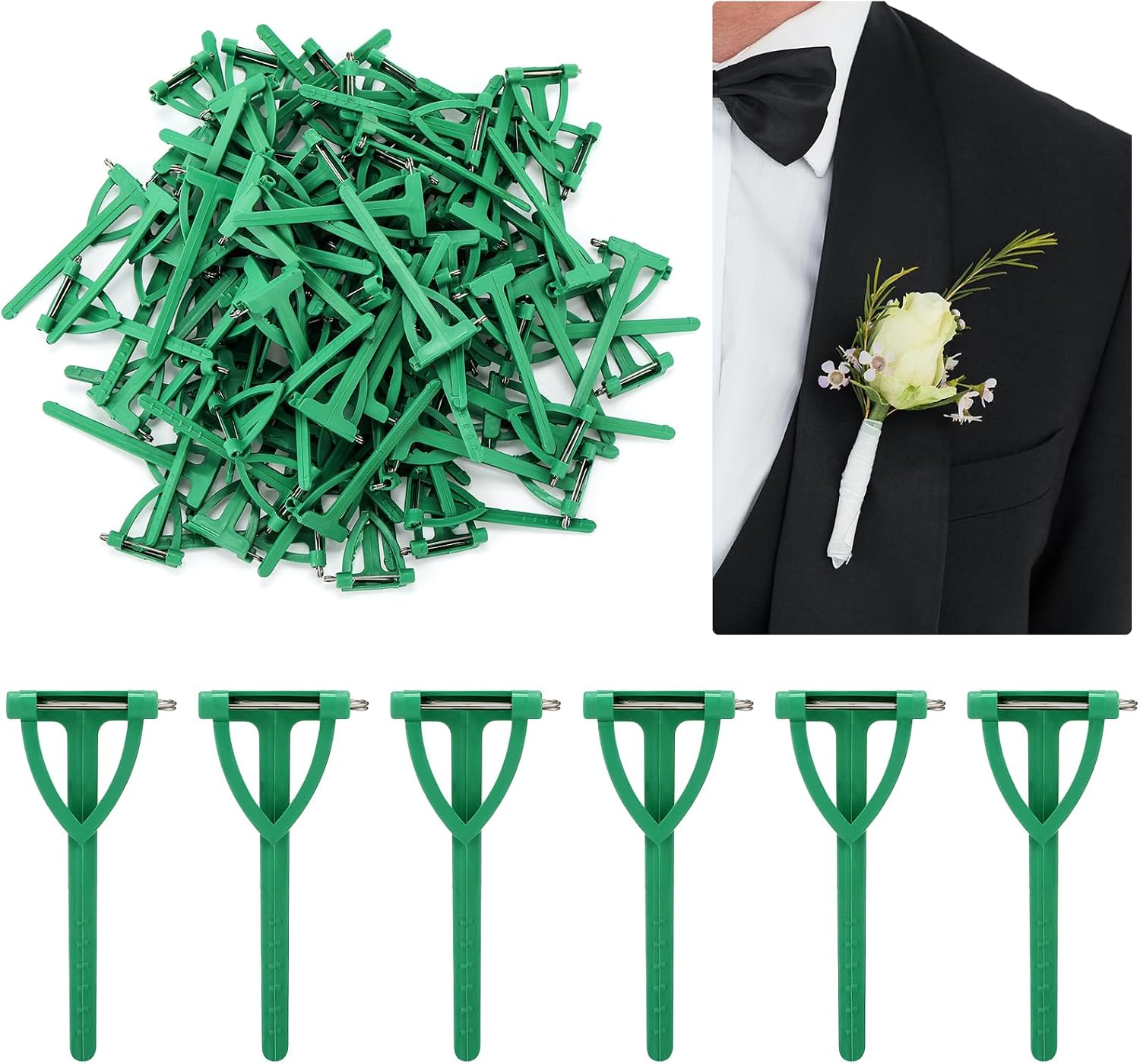 Leinuosen 100 Pcs Boutonniere Pins for Men, T-Shaped Plastic Corsage Pins Brooch Safety Clips for Men Bridegroom Boutonniere Supplies Wedding Accessories(T-Shaped)
